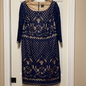 Blue Nude Lace Dress with sleeves
